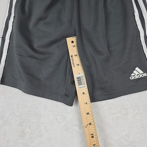 Adidas Youth Size Medium 10/12 Gray Athletic Striped‎ Shorts - Picture 3 of 7